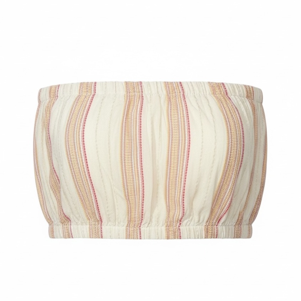 Elan pink/gold striped strapless top, medium
